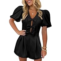 Amazon.com: Cicy Bell Womens Cute Rompers Bow Front Puff Sleeve V